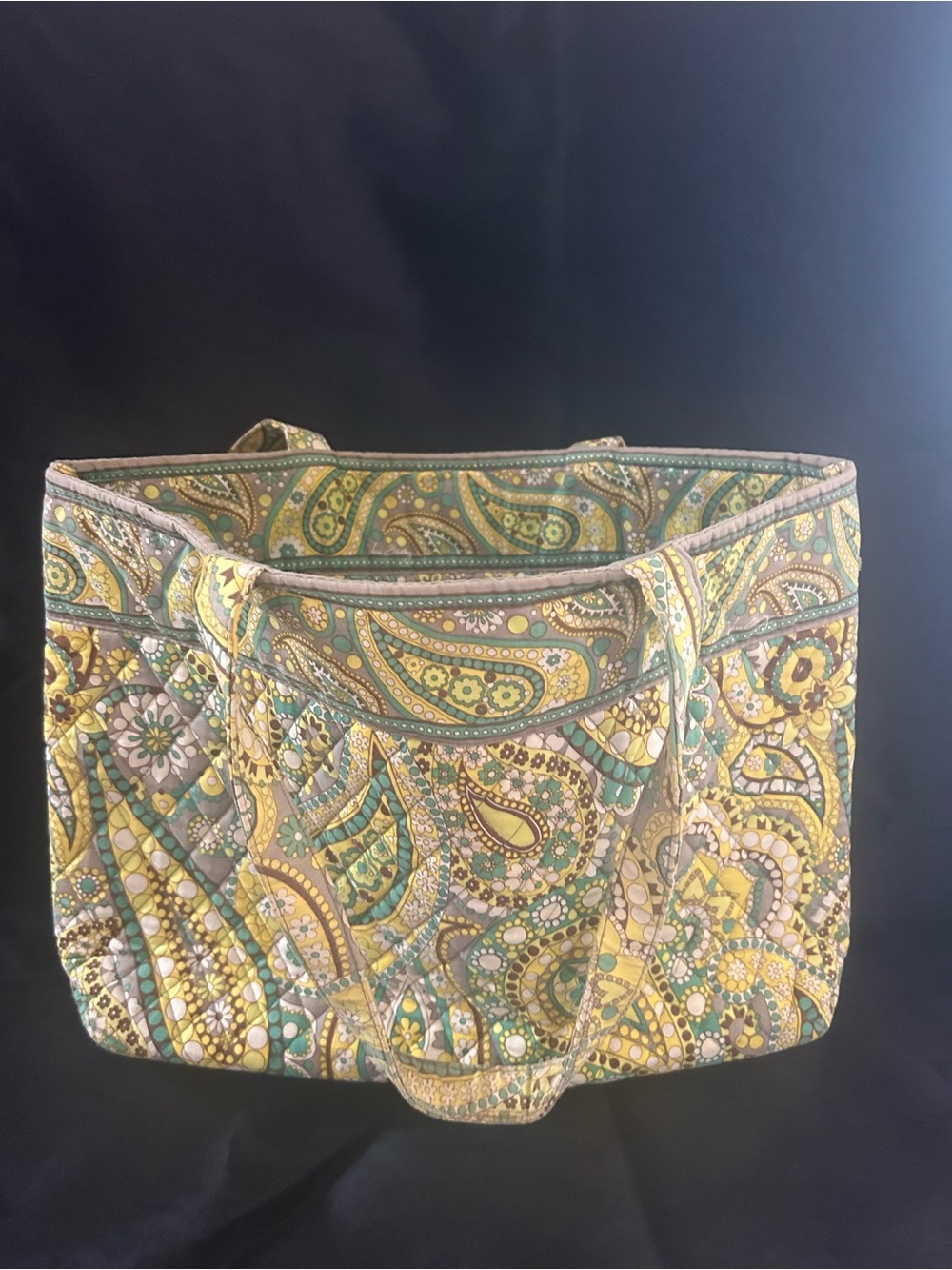 Quilted Paisley Vera Bradley Tote Bag in Yellow and Green